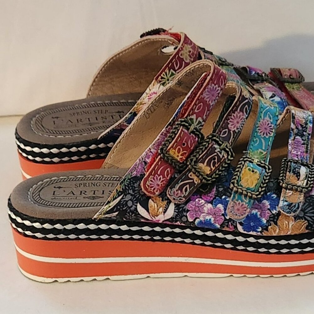 L'Artiste by Spring Step mules sz 36 sz 5.5 6 floral open toe leather GUC - Picture 2 of 6